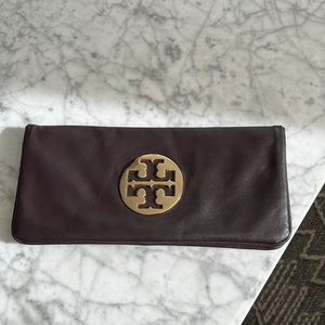 Tory Burch brown leather fold over wallet or clutch